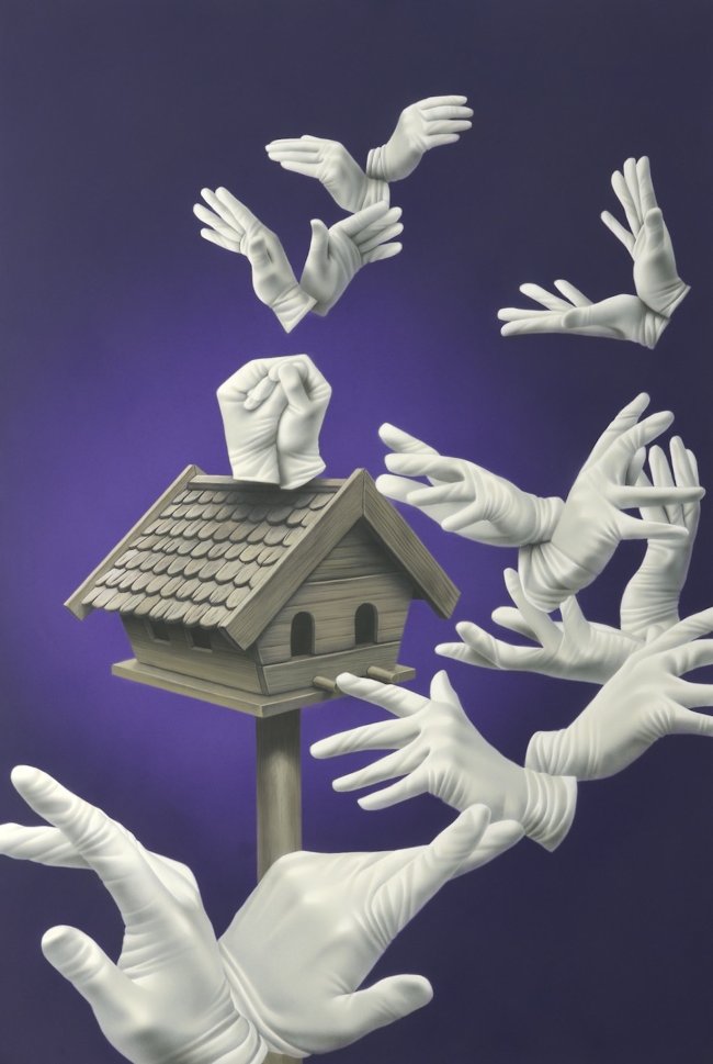 VINTAGE: Eckart Hahn, Tauben, 2009, Acryl auf Leinwand, 120 x 80 cm, 12000 Euro