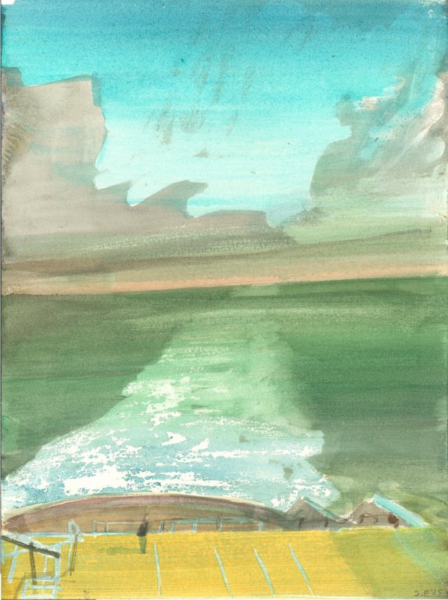 Jörg Ernert: Transatlantik - 2.Fassung, 2025, Aquarell, 31 x 23 cm, 1600 Euro