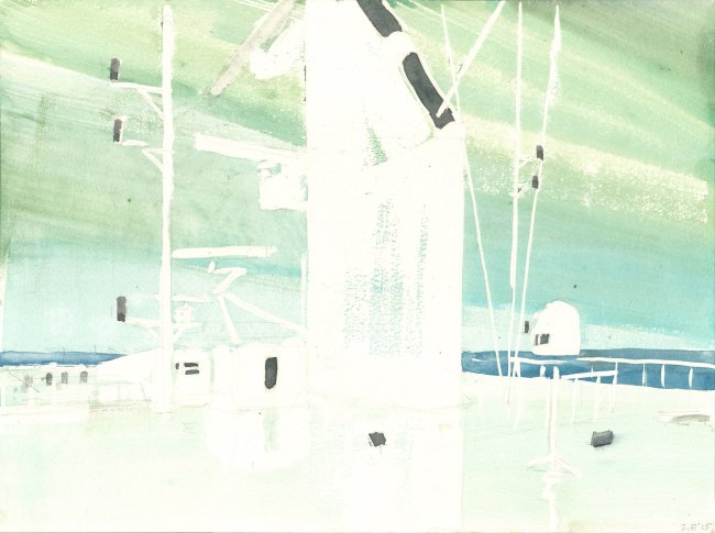 Jörg Ernert: Transatlantik - Oberdeck, 2025, Aquarell, 23 x 31 cm, 1600 Euro