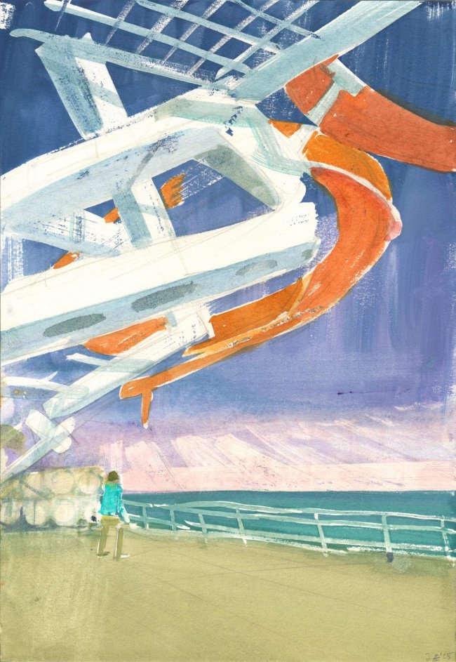 Jörg Ernert: Transatlantik - Rettungsboot - 1.Fassung, 2025, Aquarell, 30,5 x 21 cm, 1600 Euro