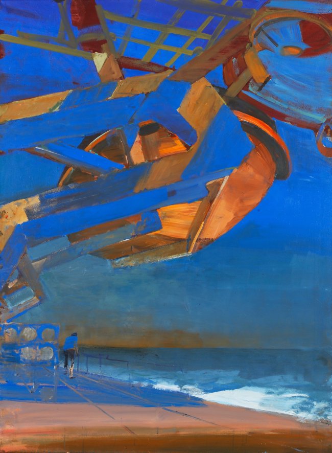 Jörg Ernert: Transatlantik - Rettungsboot - 3.Fassung, 2025, Acryl auf Leinwand, 150 x 110 cm