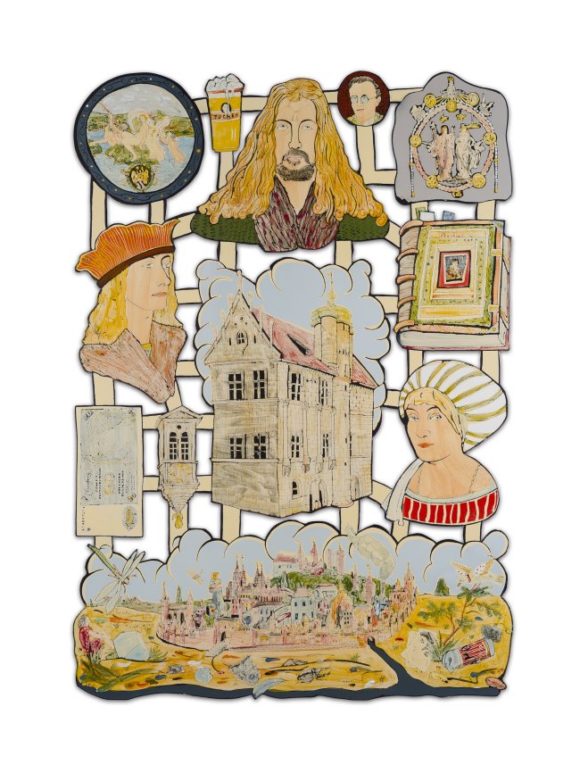 Moritz Götze: Tucher-Tabelau, 2025, Emaillemalerei, 170 x 120 cm, 12000 Euro