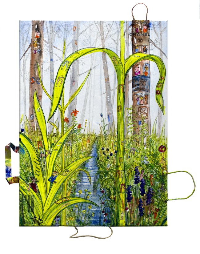 Thitz: UC Green City, 2024, Acryl und Tüten auf Leinwand, 70 x 50 cm, 5200 Euro