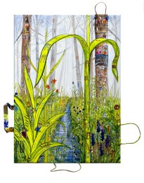 Thitz: UC Green City, 2024, Acryl und Tüten auf Leinwand, 70 x 50 cm, 5200 Euro