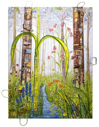 Thitz: Utopian Civilization in the Woods, 2025, Acryl und Tüten auf Leinwand, 160 x 120 cm, 16800 Euro