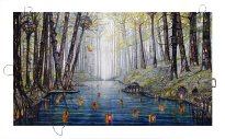 Thitz: Utopische Zivilisation im Wald, 2023, Acryl und Tüten auf Leinwand, 160 x 280 cm, 26400 Euro