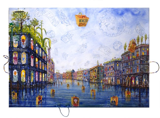 Thitz: Venezia - i giardini utopici, 2024, Acryl und Tüten auf Leinwand, 100 x 140 cm, 14400 Euro