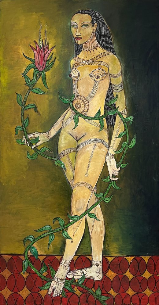 Manuela Sambo: Venus, 2011-24, Öl auf Holz, 220 x 100 cm, 12800 Euro