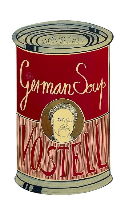 Moritz Götze: Vostell (German Soup), 2022, Emailmalerei auf Stahl, 60 x 34 cm, 2000 Euro