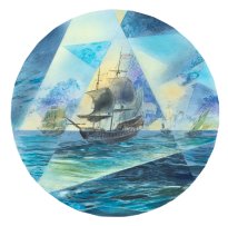 Wieland Payer: Backhuysen II, 2025, Pastell und Aquarell auf Leinwand, D. 40 cm, 2700 Euro