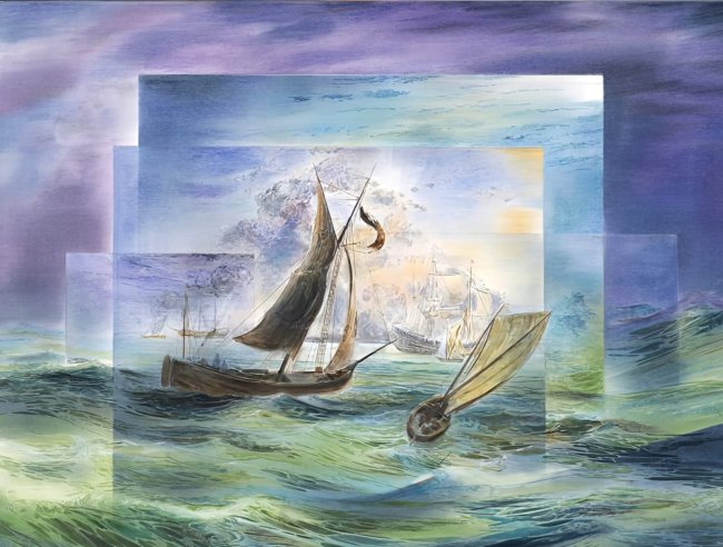 Wieland Payer: Backhuysen I, 2025, Pastell und Aquarell auf Leinwand, 60 x 80 cm, 4700 Euro