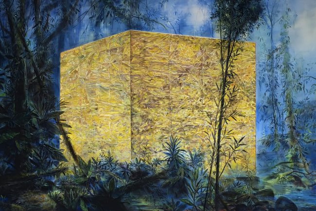 Wieland Payer: Satellit, 2024, Pastell, Kohle, Aquarell und Tusche auf grundiertem MDF, 100 x 150 cm, 8300 Euro