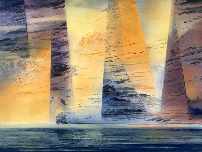 Wieland Payer: Sunset Disorder, 2025, Pastell und Aquarell auf Leinwand, 30 x 40 cm, 2300 Euro