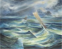 Wieland Payer: Wuthering Sea (nach Turner), 2025, Pastell, Aquarell und Bleistift auf Leinwand, 120 x 150 cm, 8900 Euro