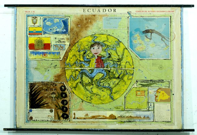 Thitz: Karte Ecuador, 2007, Acryl auf Wandkarte, 130 x 100 cm, 12700 Euro