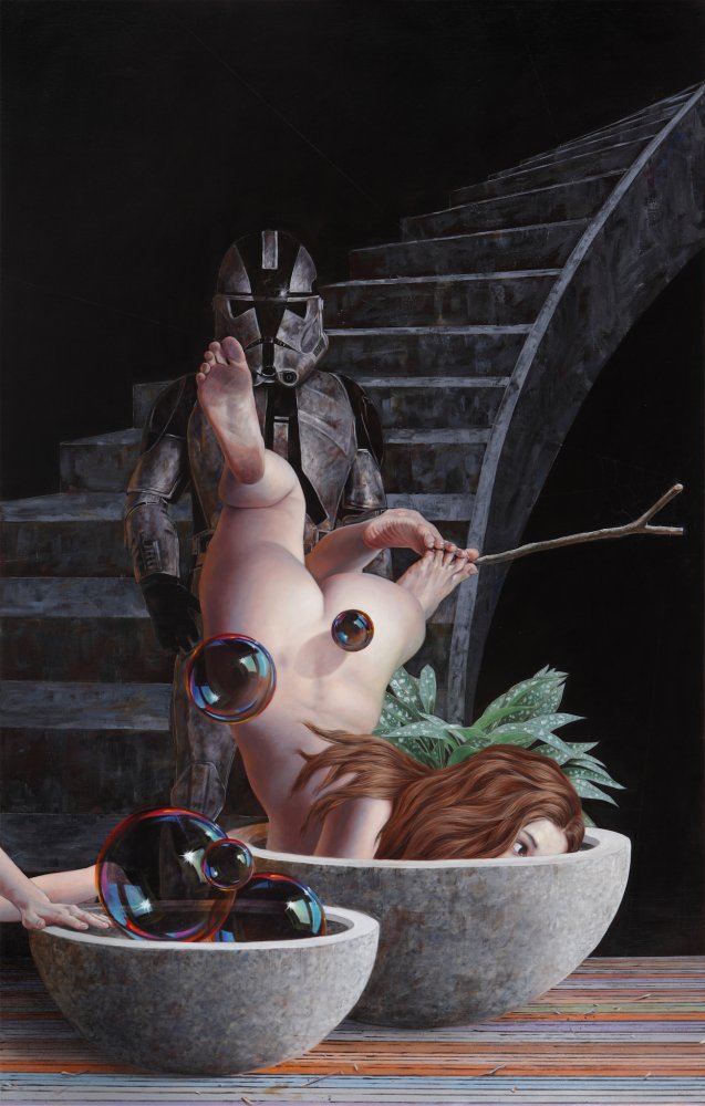 Indoor Birth of Venus,2017, Öl auf Leinwand, 220 x 140 cm