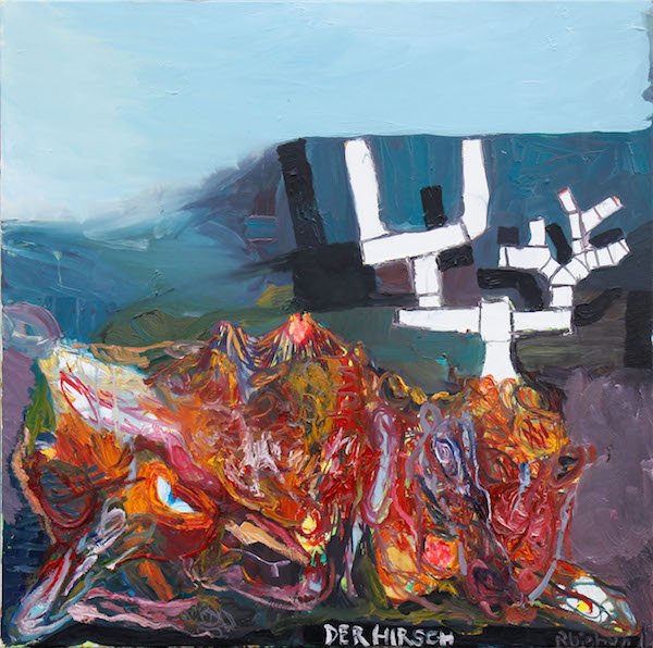 Rüdiger Giebler, Der Hirsch, 2015, Öl auf Leinwand, 100 x 100 cm